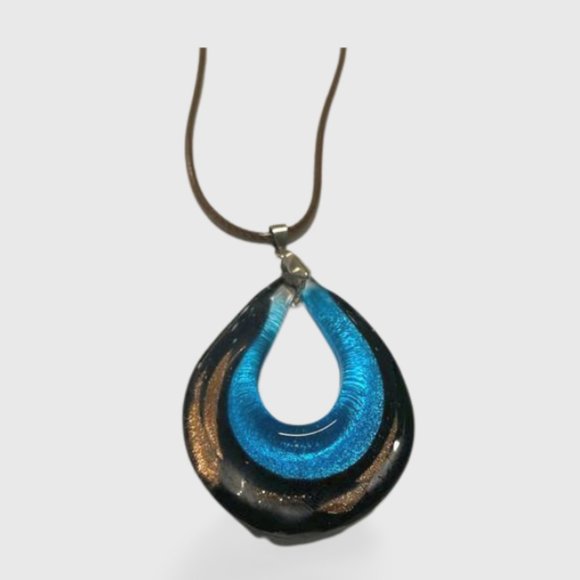 Blue and Bronze Glass Pendant Necklace - Picture 4 of 5